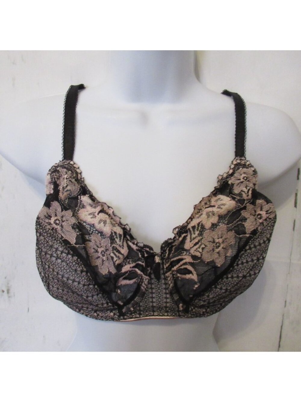 Lunaire Bra 36DD Black‎ Pink Lace Barbados Underwire Back Closure 254-11